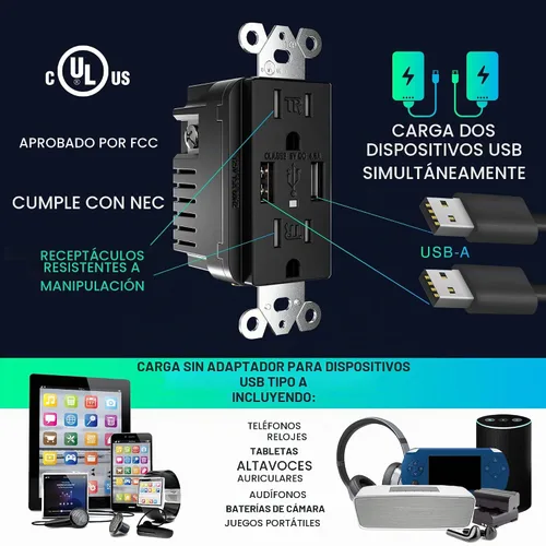Vista 3 de Dependable Direct - 2 puertos USB de alta velocidad 4.8A y 15 A dúplex, resistencia a la manipulación y receptáculo de pared, incluye placa de pared