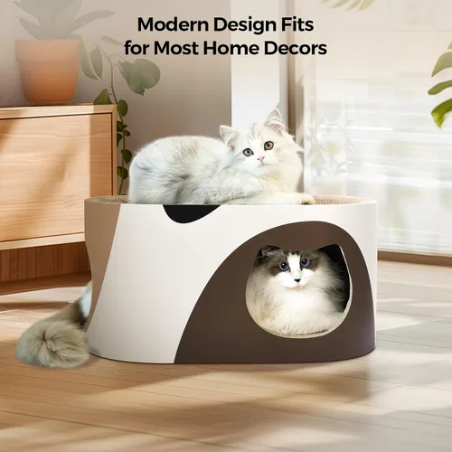 Vista 8 de Salón rascador para gatos grandes, casa rascador de cartón corrugado para gatos con agujero, cama grande para rascar, almohadilla rascador