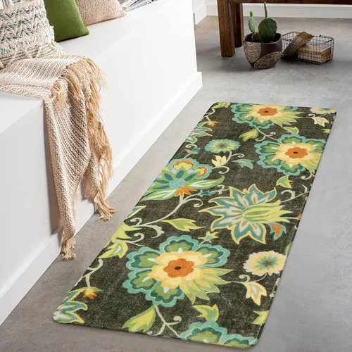 Vista 45 de Lahome - Tapete floral con estampado de cachemira, lavable, antideslizante, pequeño, anti-manchas, suave, para baño, entrada, dormitorio, Negro