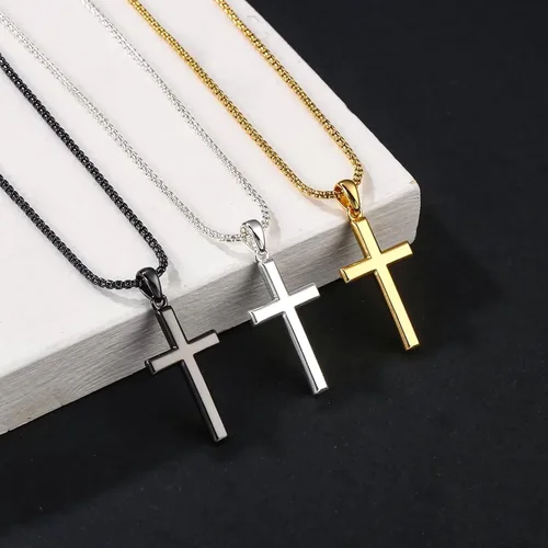 Vista 6 de Ursteel 925 Sterling Silver Cross Pendant Cross Necklace for Men, Mens Cross Necklace 18K GoldSilverBlack Box Chain Necklace for Men Women Girls 16