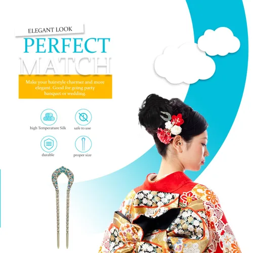 Vista 9 de Lurrose Pin de pelo de doble punta en forma de U de cristal Chignon Horquilla Stick Accesorio de peinado para mujeres niñas (azul)