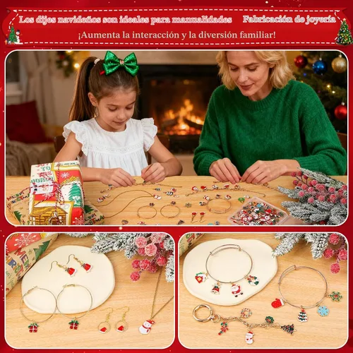 Vista 6 de Modacraft - 120 piezas de dijes navideños para la fabricación de joyas, múltiples estilos de dijes esmaltados en oro con Santa, copo de nieve, árbol