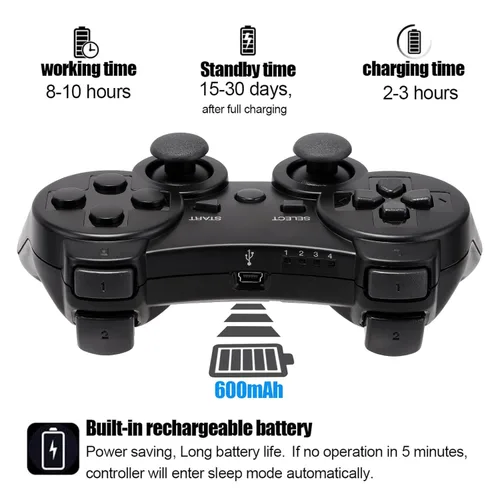 Vista 6 de Diswoe Controller for PS-3, Wireless Bluetooth Controller Gamepad Joystick, Double Vibrating Controller for Play_station 3 with Charger Cable Cord