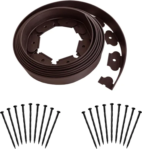 Vista 9 de El kit de bordes de jardín negro de 20 pies sin excavar incluye 18 picos, valla de borde de patio premium con un pico por pie