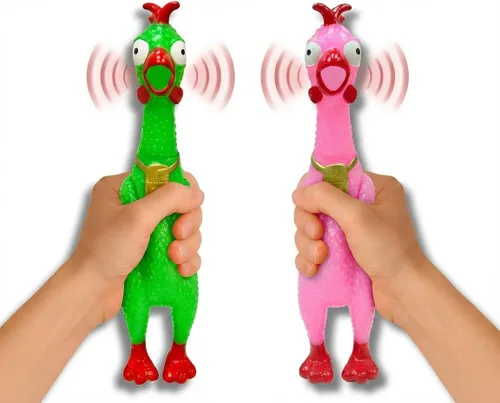 Vista 4 de Squeeze Me - Juguete de pollo de goma Pollo chirriante gritando para niños y perros Regalo novedoso de broma (1 paquete sólido)