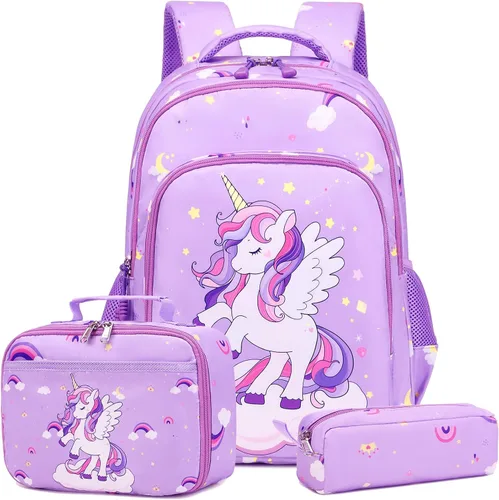Vista 55 de Juego de mochila para niñas con diseño de unicornio, mochila escolar para niños, mochila para libros para niñas, set 3 en 1, regreso a clases