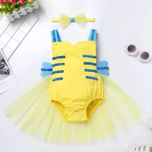 Vista 2 de ODASDO Conjunto de ropa de 2 piezas para bebé niña para primer cumpleaños con encaje y tutú de tul con diadema, conjunto de ropa de 2 piezas