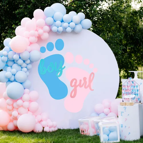 Vista 2 de Decoraciones de fondo para fiesta de revelación de género - Cartel de niño o niña (madera/azul y rosa), decoraciones de fiesta de baby shower