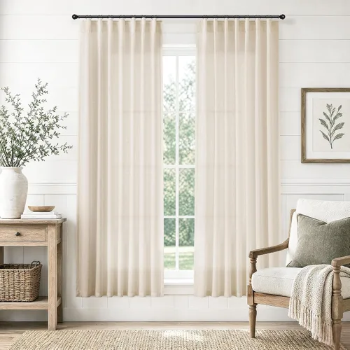 Vista 40 de Jowels Natural Linen Curtains 96 Inches Long 2 Panels for Living Room