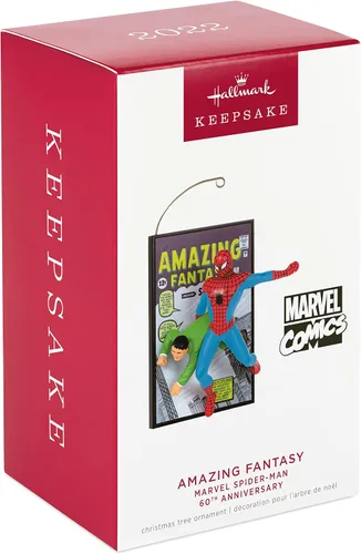 Vista 3 de Hallmark Keepsake Adorno de Navidad de plástico 2022, Marvel Spider-Man Amazing Fantasy 60 aniversario