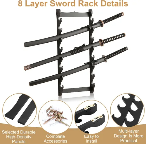 Vista 3 de Estante de 8 niveles para espadas, Katana y Wakizashi