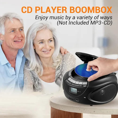 Vista 2 de Gelielim Reproductores de CD portátiles para el hogar, Boombox de CD con radio estéreo AM/FM, Bluetooth, USB, tarjeta SD, unidad MMC, entrada
