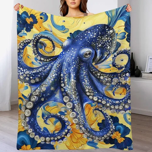 Vista 4 de Manta de Pulpo Regalos de Pulpo Oceánico Decoración de Pulpo Imágenes Manta de Tiro para Sofá Sillón Cama Sala de Estar Suave Cálida Acogedora