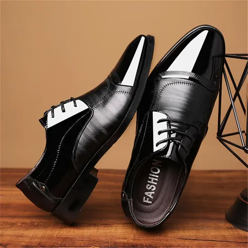 Vista 5 de Zapatos de vestir para hombre, zapatos Oxford formales puntiagudos con cordones, zapatos de esmoquin de negocios