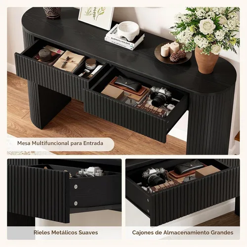 Vista 3 de ComfyCorner Mesa consola de 55 pulgadas con almacenamiento, mesa de entrada Negro