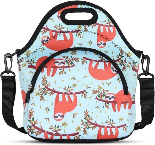Vista 10 de Violet Mist Bolsas de almuerzo de neopreno con correa para el hombro, bolsas de almuerzo aisladas, lonchera térmica, reutilizable, bolsa bento