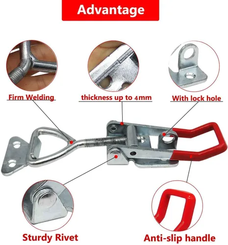 Vista 3 de 4003 Abrazadera de cierre de palanca, cierres de palanca ajustables con orificio de bloqueo, capacidad de sujeción de 1320 libras, abrazadera