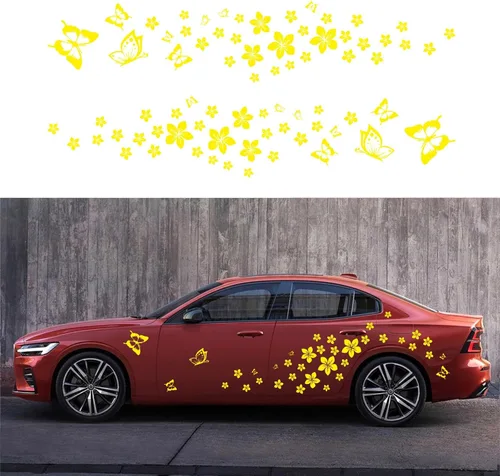 Vista 7 de Calcomanía de coche con diseño de mariposa y flores, divertida pegatina DIY impermeable para puerta, capó, parachoques, ventanas de coche