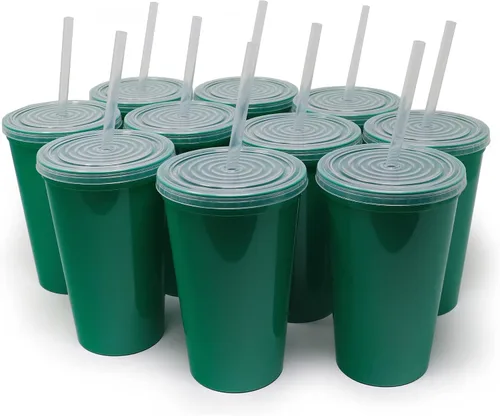 Vista 20 de Rolling Sands Vasos de plástico reutilizables de 22 onzas con tapas, paquete de 10, vasos variados fabricados en Estados Unidos; incluye 10 popotes