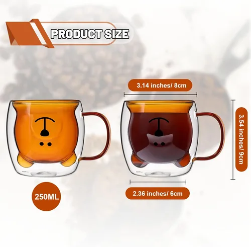 Vista 2 de Patelai Linda Taza de Oso de Té de Pared Doble de Vidrio con Asa Aislada Taza de Café Espresso de Navidad Taza de Cerveza Taza Linda de Cumpleaños