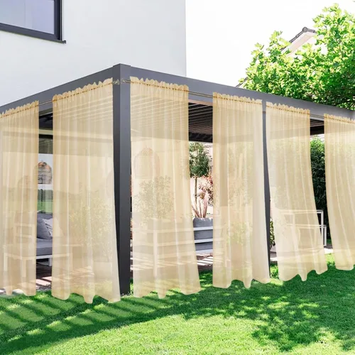 Vista 16 de SpaceDresser - Cortinas transparentes impermeables para exterior para patio - 2 paneles con bolsillo para barra, cortinas de gasa transparentes