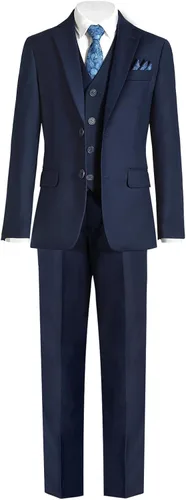 Vista 10 de Conjunto de traje formal para niños, 5 piezas, ajustado 3 piezas azul oscuro