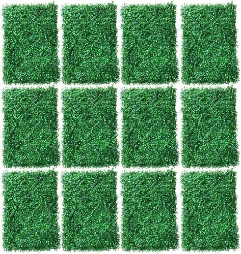 Vista 2 de 12 paneles de pared de plantas artificiales, tapete de boj artificial para pared, telón de fondo de pared de seto artificial, panel de valla