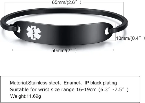 Vista 5 de VNOX Pulsera de identificación de alerta médica de acero inoxidable con grabado personalizado gratis