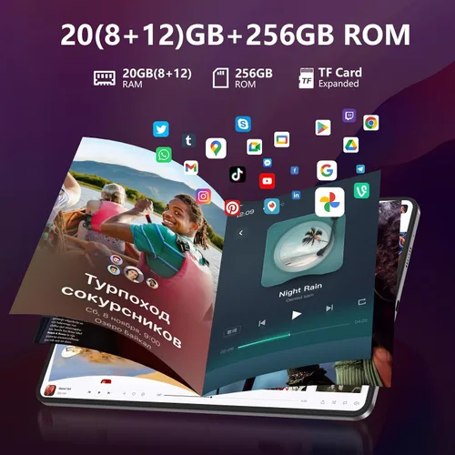 Vista 7 de Azeyou - Tableta Android de 12 pulgadas Octa-Core de pantalla grande, pantalla Android 2K, 20 (8+12) GB RAM 256 GB ROM 1TB Expand, cámara de 5 MP+13
