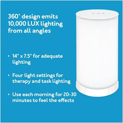 Vista 8 de Bright Health Lámpara de terapia de luz de 14 pulgadas, lámpara de terapia de 10000 LUX de 360 grados, luz LED blanca brillante con altura y brillo