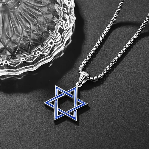 Vista 5 de ADMETUS Regalos para el día de San Valentín para él, collar de estrella de David de plata de ley 925, colgante hexagonal de estrella judía Estrella