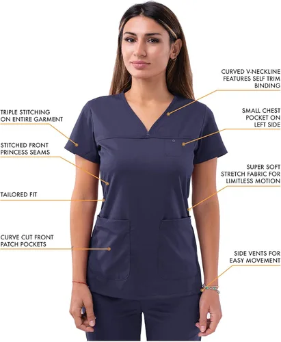 Vista 3 de Adar Pro - Conjunto de ropa quirúrgica con mejora de movimiento para mujer blusa médica con cuello en V y pantalón médico deportivo y para yoga