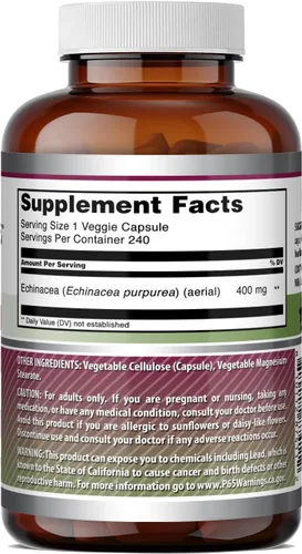 Vista 5 de Amazing Formulas Suplemento de equinácea 400 mg por porción 240 cápsulas vegetales Sin OMG Sin gluten Fabricado en Estados Unidos
