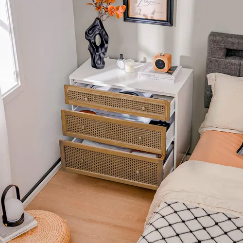 Vista 2 de Giantex Cómoda de 3 cajones para dormitorio, cómoda de almacenamiento con dispositivo anticaída, amplia mesa de noche para sala de estar, pasillo
