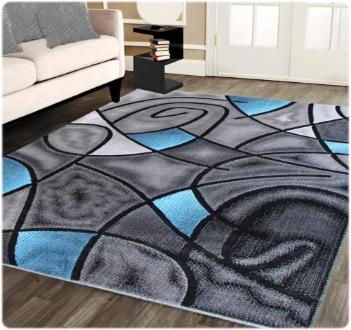Vista 20 de Masada Rugs, Alfombra moderna y contemporánea, azul, gris y negro (2 pies x 3 pies)