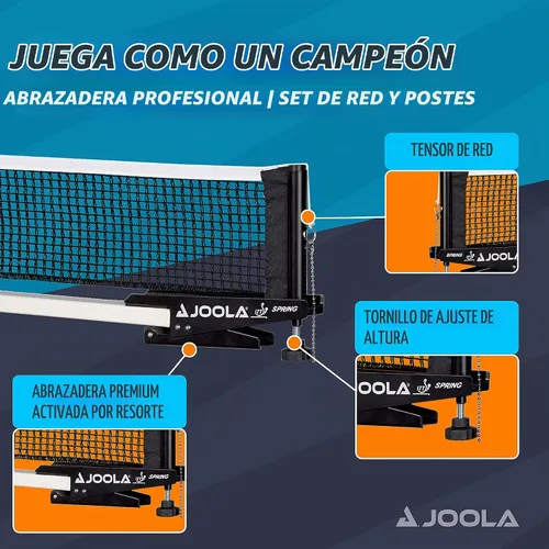 Vista 2 de JOOLA Premium Avanti Table Tennis Net and Post Set - Portable and Easy Setup Ping Pong Screw On Clamp Net Negro