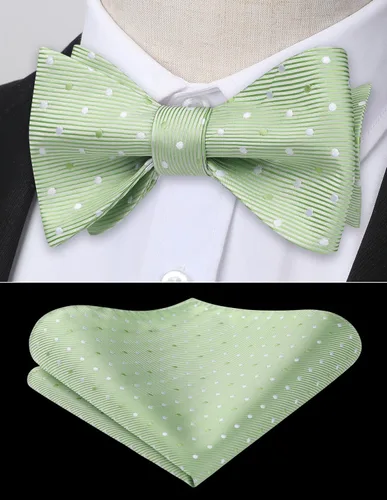 Vista 26 de HISDERN Pajaritas para hombre, diseño de lunares, corbatín y bolsillo cuadrado, clásico, esmoquin de negocios, boda, pajaritas, pañuelo