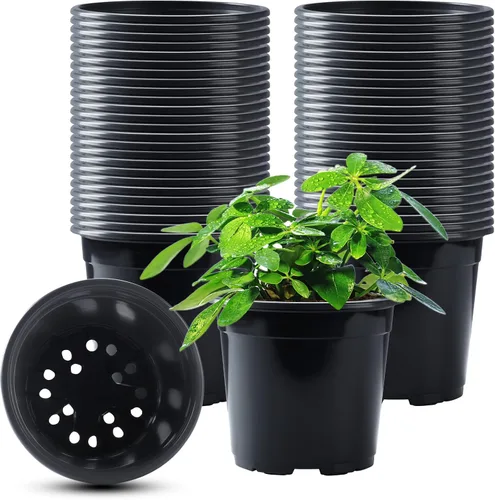 Vista 8 de Oubest Paquete variado de 50 macetas de plástico para plantas, varios tamaños, macetas de plántulas con agujeros de drenaje, macetas para interiores