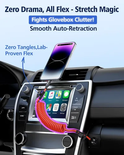 Vista 4 de AGVEE - Cable USB-C a Lightning en espiral de 1.5 pies [certificado MFI] Carplay Cable de transferencia de datos de cargador rápido PD de 30 W