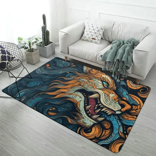 Vista 8 de Alfombra de arte de mitología nórdica de lobo Fenrir, tapete divertido regalo para decoración del hogar para dormitorio, sala de estar, alfombra