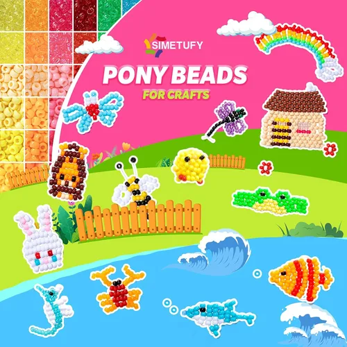Vista 12 de 3600 cuentas de poni a granel, 24 colores surtidos, cuentas de plástico arcoíris para trenzar el cabello, pulseras de amistad, manualidades