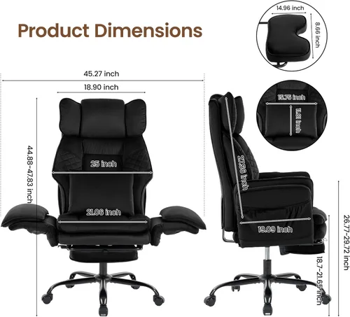 Vista 2 de Criss Cross Office Chair, Big and Tall Desk Chair Comty with Foot Rest Black