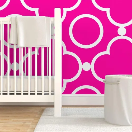 Vista 6 de Spoonflower Lattice Pinkpop Pink Pre-Pasted Removable Wallpaper Test Swatch 12" x 24" Tile Pop Decor Garden Self-adhesive, removable and