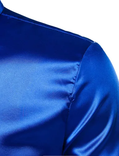 Vista 5 de ZEROYAA Men's Luxury Shiny Silk Like Satin Button Up Dress Shirts