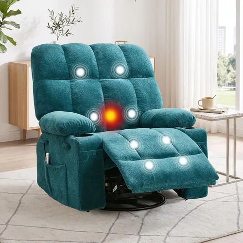 Vista 10 de IDEALHOUSE Silla reclinable mecedora de gran tamaño con calor y masaje Caqui