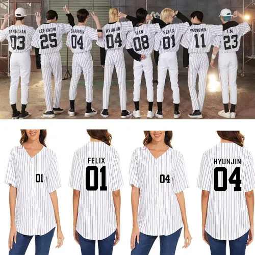 Vista 2 de DHSPKN Stray Kids Domin ATE Album Merch Rockstar 8th Baseball Shirt Felix Jisung Hyunjin Minho Bangchan Changbin Concerts Tee Unisex Tops