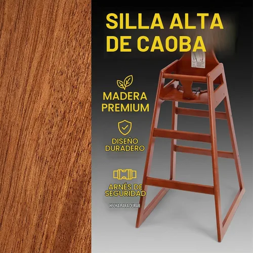 Vista 4 de Silla alta de madera para restaurante lista para montar, sillas altas para bebés, silla de alimentación duradera con escalones, sillas altas