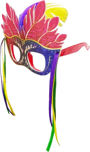Vista 3 de Prudance 2 vasos de Mardi Gras con plumas, color rojo