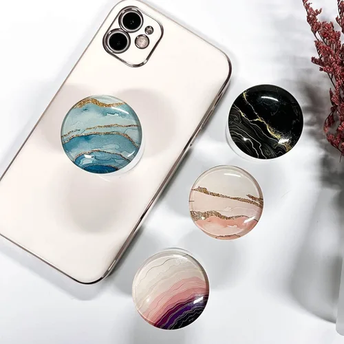 Vista 4 de Soporte de teléfono móvil expandible y plegable con brillo de cristal transparente para smartphones y tablets, accesorio para teléfono celular