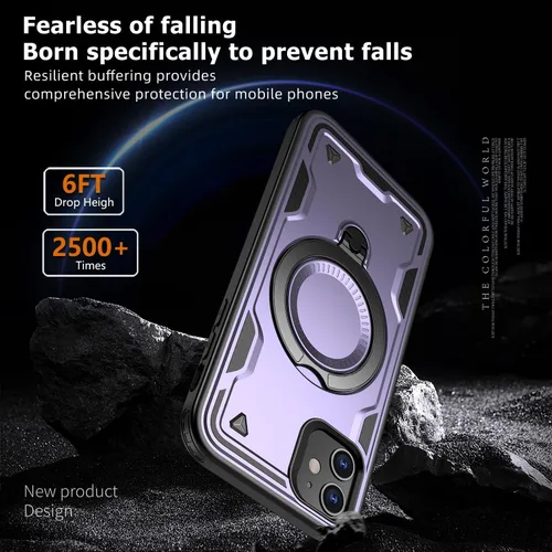 Vista 5 de para iPhone 11 Funda Magnética, para iPhone XR Compatible con MagSafe, con 1 Protector de Pantalla, Soporte de Anillo de 360° Integrado, Grado